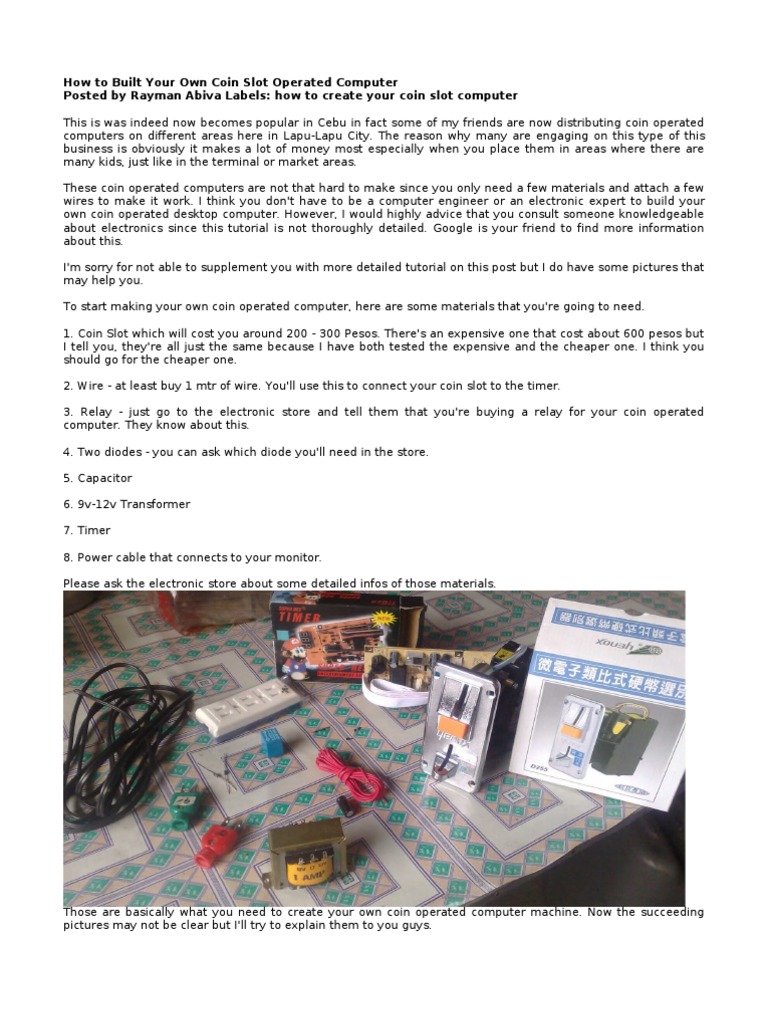 Build Your Own Coin Slot Computer | PDF | Capacitor | Diode