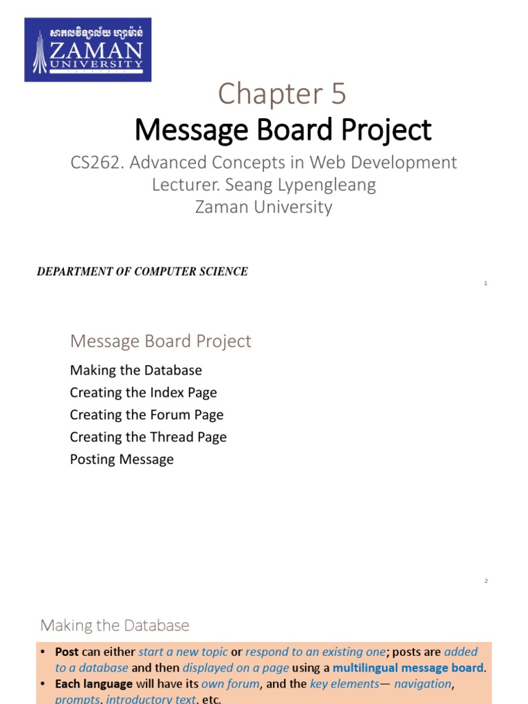 Message Board Project: CS262. Advanced Concepts in Web Development ...