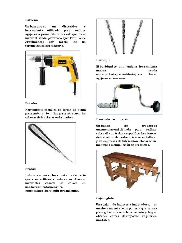 Herramientas de Carpinteria Con Definicion y Las Imagnes Estan Otro Lado |  PDF | Herramientas | Perforar, image size:768x1024