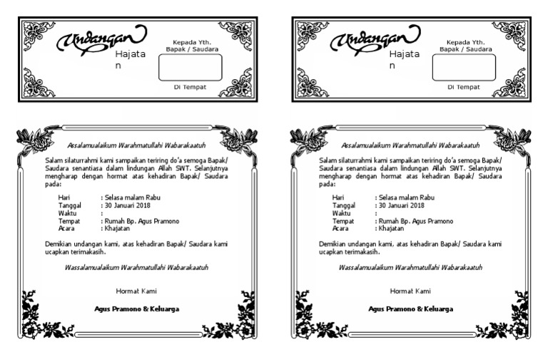 Undangan Khajatan Agus Pramono | PDF | Memasak, Makanan, & Anggur