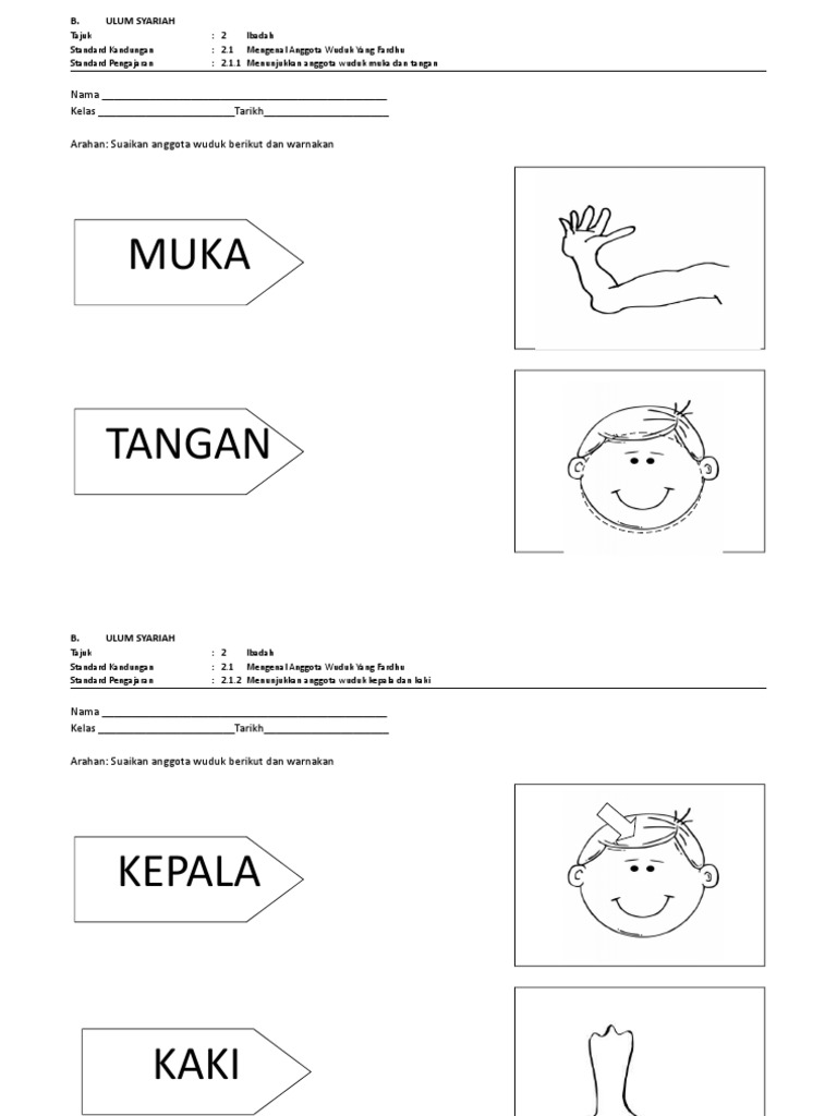 Lembaran Kerja Ibadah Anggota Wuduk | PDF