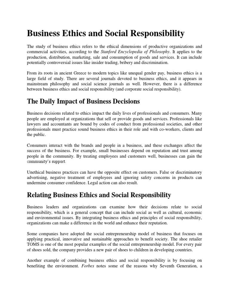 Business Ethics And Social Responsibility 1 Pdf Business Ethics Corporate Social Responsibility