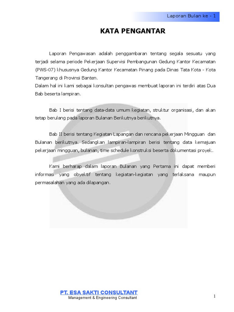 Laporan Pengawasan (konsultan) Kec. Pinang Bulan 1