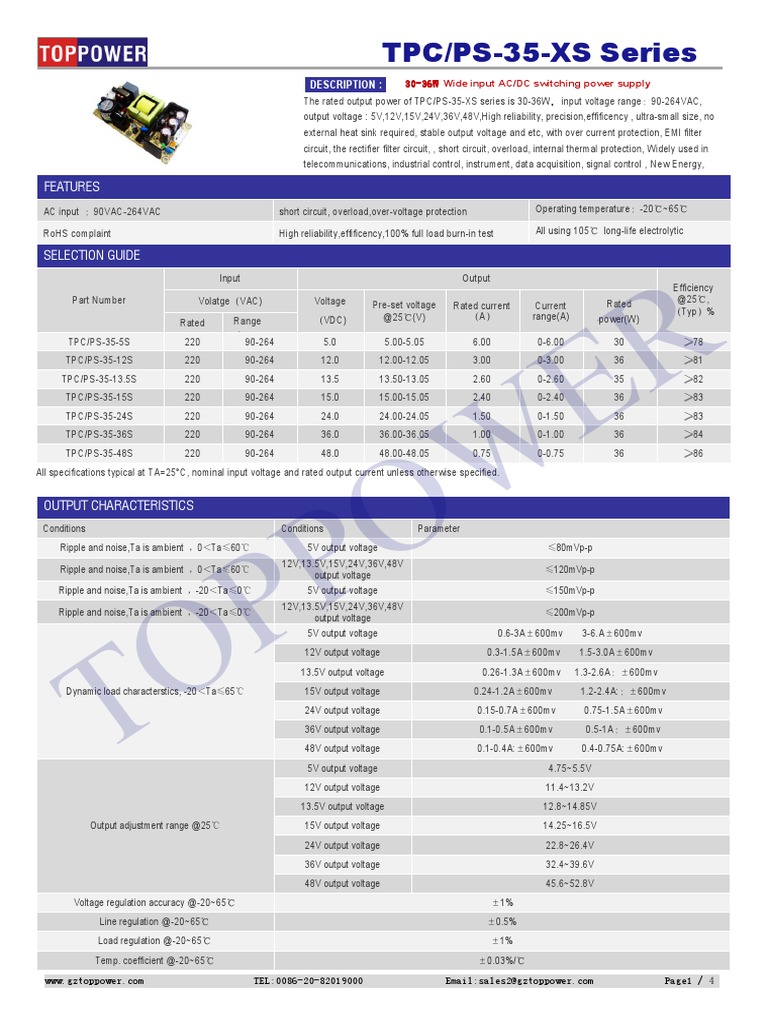 Toppower: TPC/PS-35-XS Series | PDF | Power Supply | Electrical Engineering
