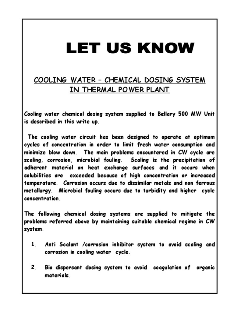 Cooling Water Chemical Dosing System | PDF | Corrosion | Chlorine