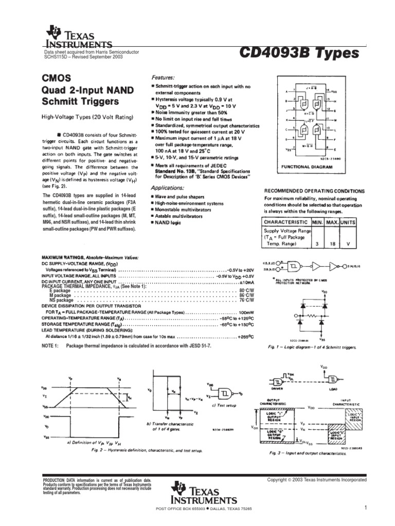 Datasheet Cd4093be | PDF | License | Electronics