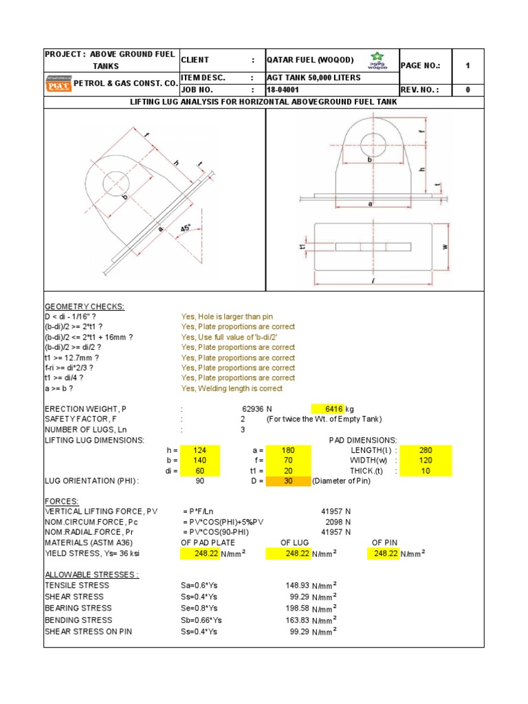 Lifting Lug Calculation 4april2018 PDF Stress (Mechanics) Chemical Product Engineering