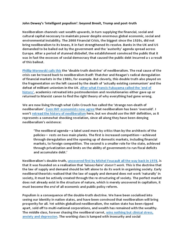 Article On Intelligent Populism For OpenDemocracy | PDF | Neoliberalism ...