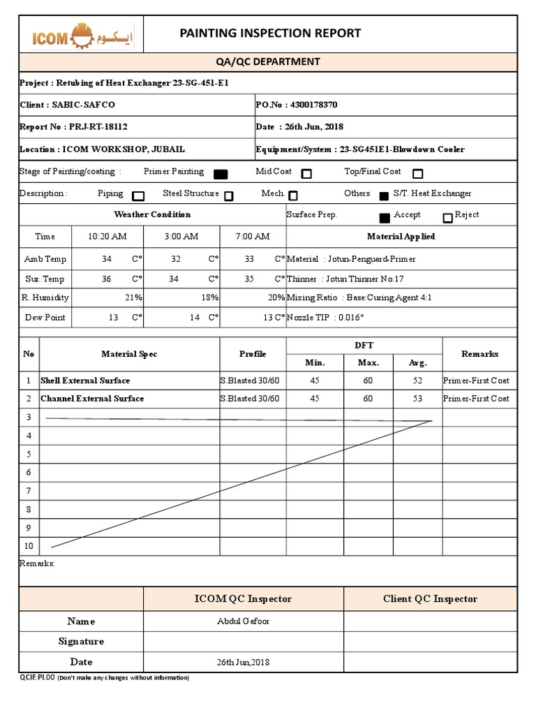 Painting Inspection Report for SABIC | PDF | Building Materials ...