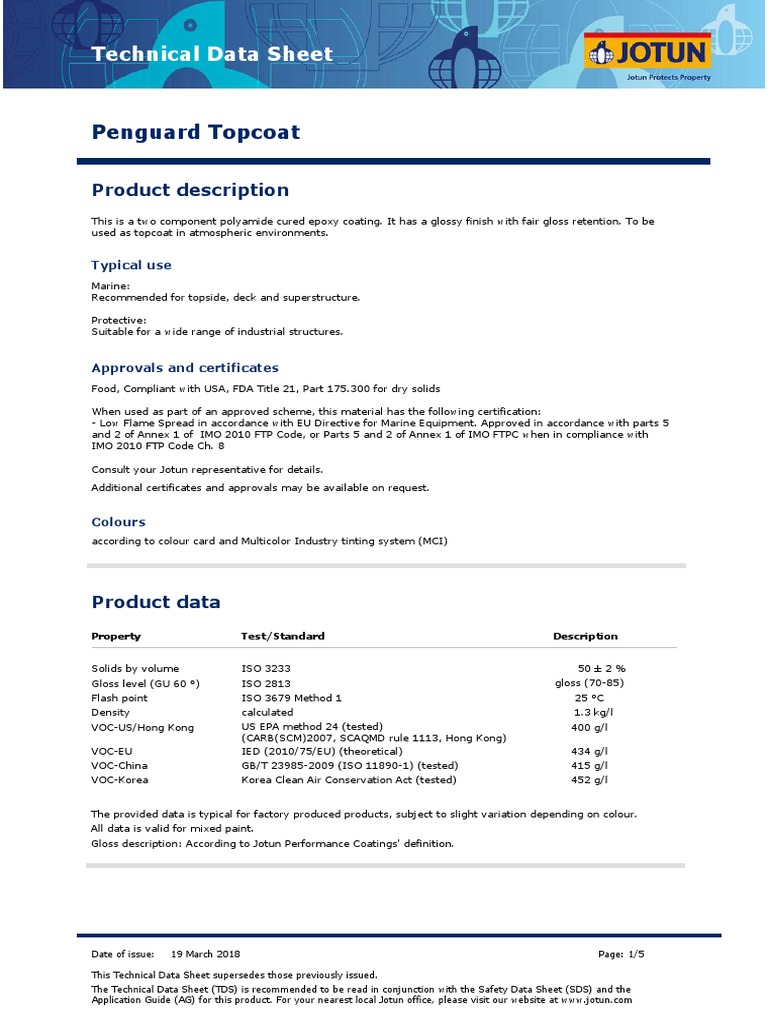Datasheet Penguard Topcoat PDF Paint Epoxy