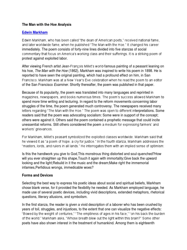 The Man With The Hoe Analysis Descargar gratis PDF Poetry