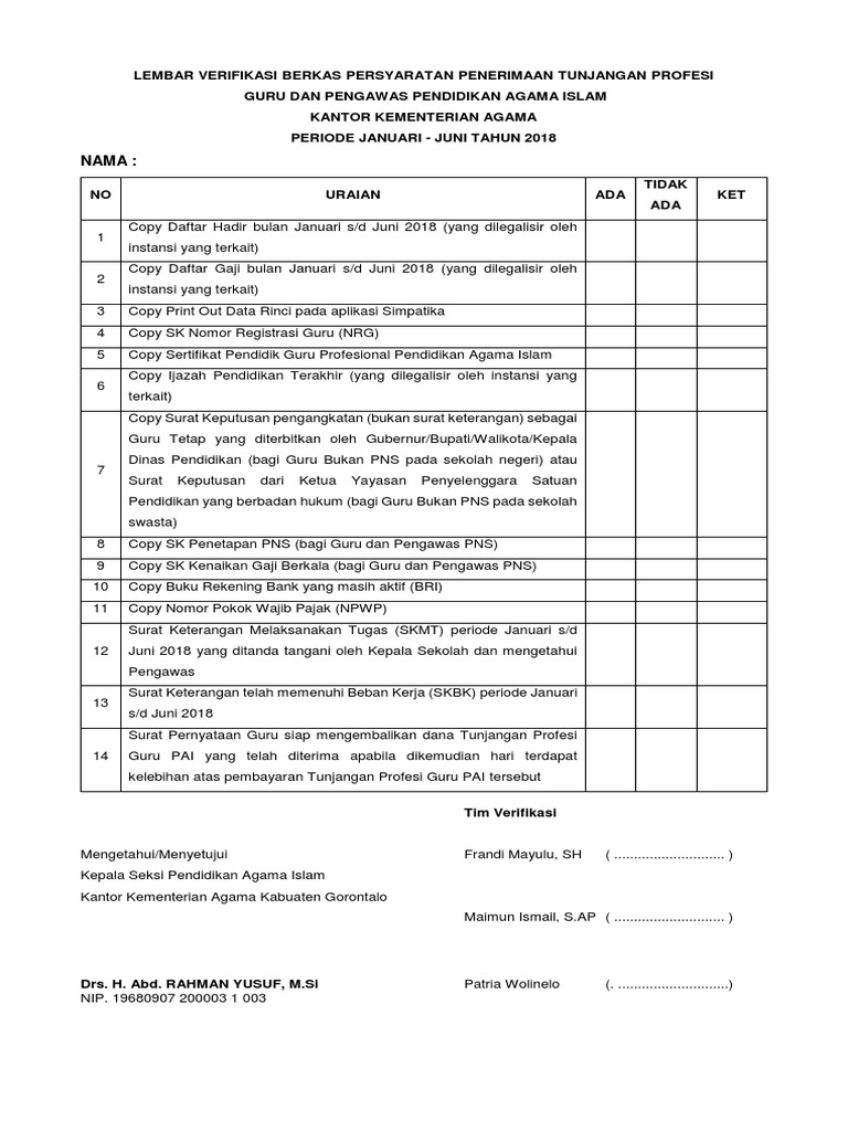 LEMBAR VERIFIKASI dan SURAT PERNYATAAN BERKAS TPG 2018-1-1.docx