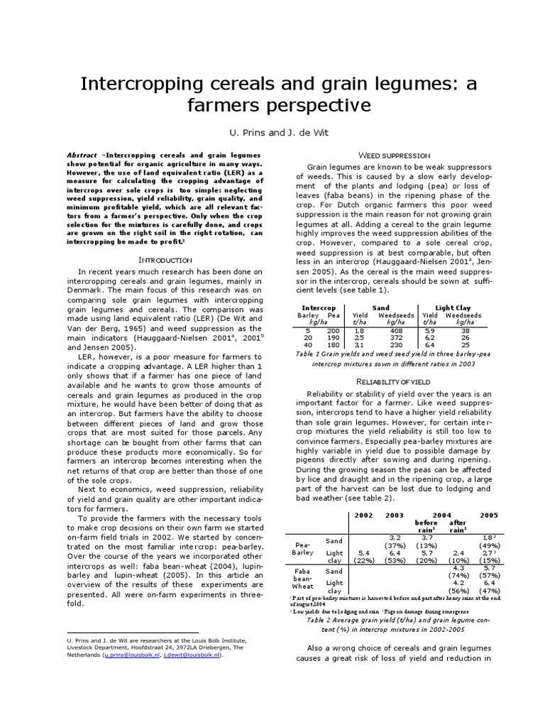 Intercropping Cereals and Grain Legumes - A Farmers Perspective | PDF ...