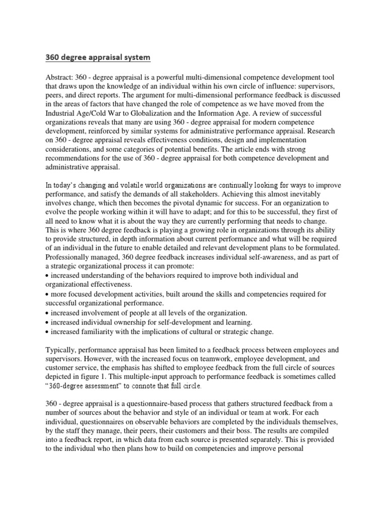 360-Degree Appraisal System Overview | PDF | Performance Appraisal ...