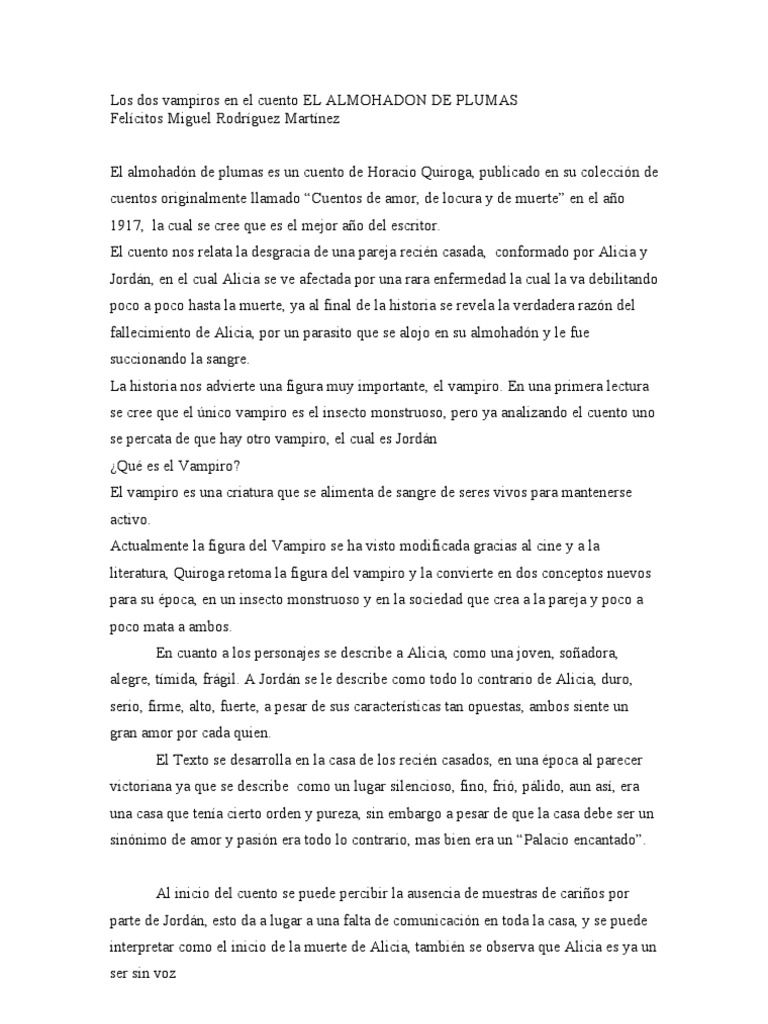 Cuento El Almohadon De Plumas Analisis