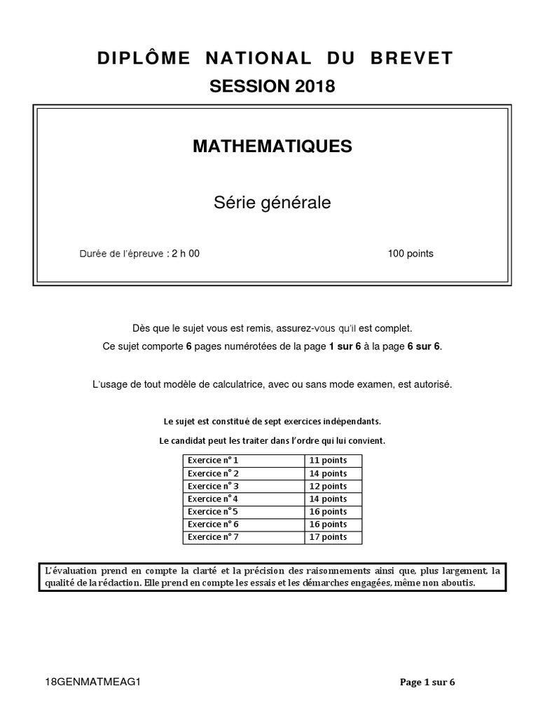 Combien De Temps Dure L épreuve De Maths Au Brevet DNB 2018 Mathematiques Sujet | PDF | Particules en suspension | Géométrie