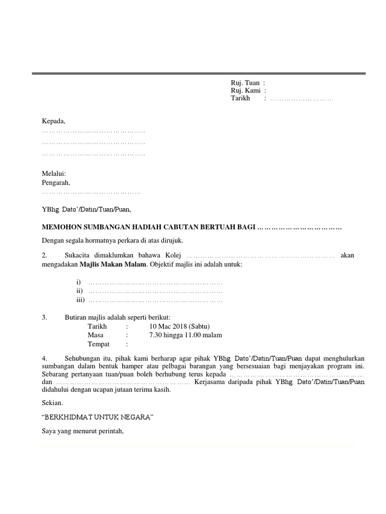Surat Mohon Sumbangan Cabutan Bertuah | PDF