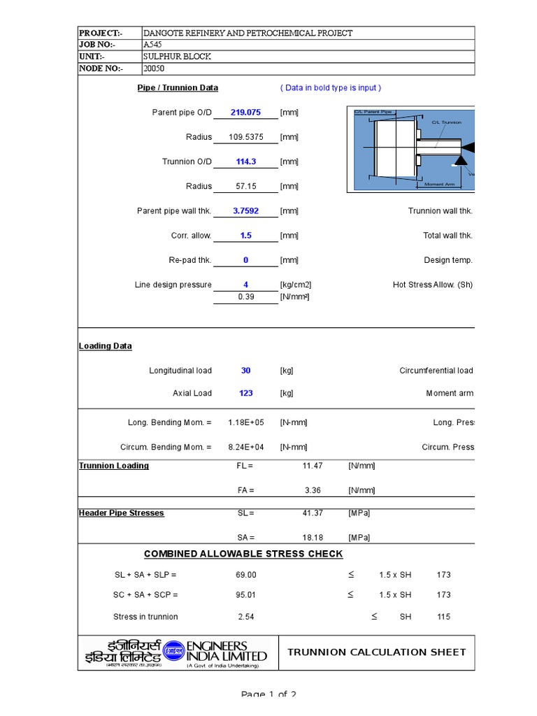 Trunnion Calculation Sheet Mechanical Engineering Physical Quantities