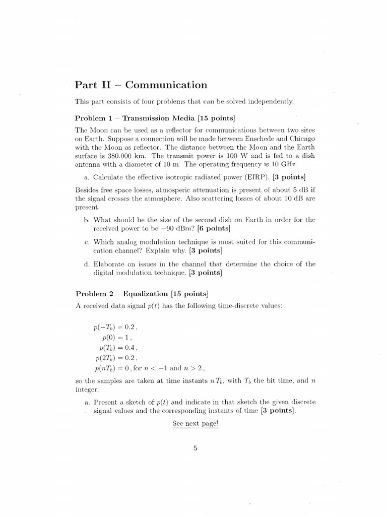 Part II - Communication: Problem 1 - Transmission Media (15 Points ...