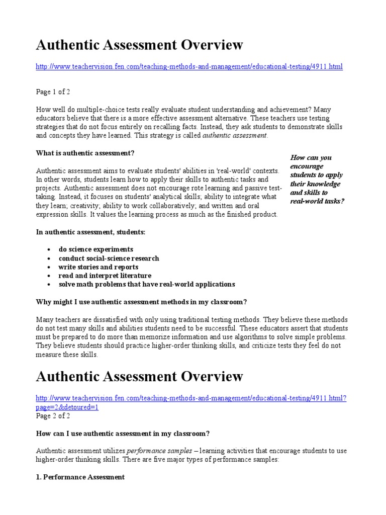 Examples Of Authentic Assessment – FWTAH