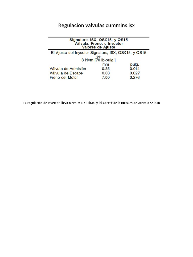 Regulación De Válvulas Cummins Isx Pdf 
