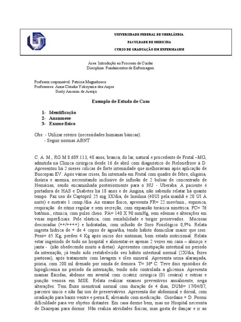 Exemplo de Estudo de Caso | PDF | Enfermagem | Especialidades médicas