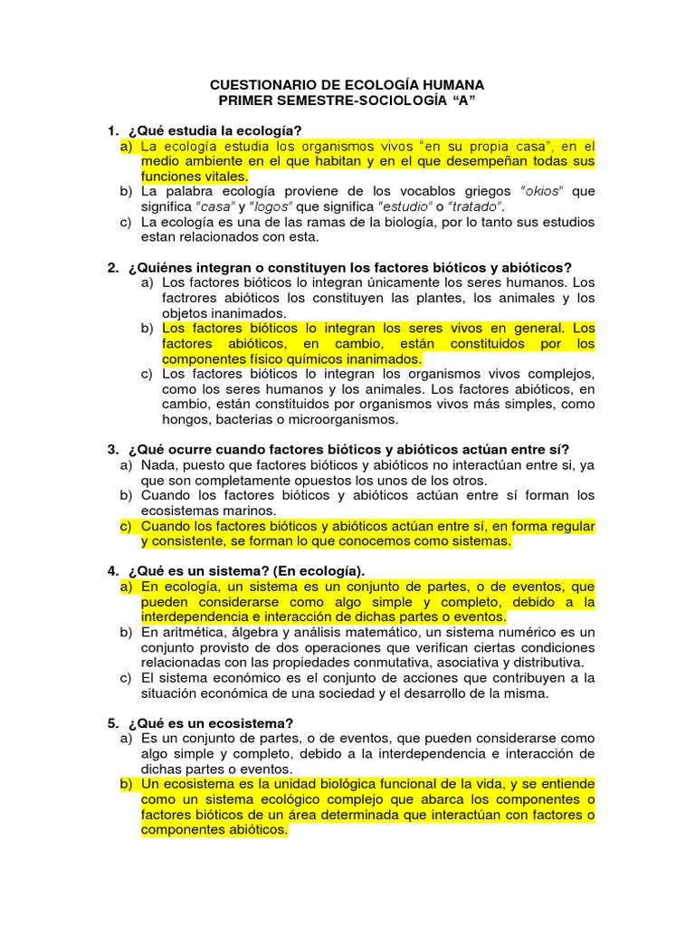 Cuestionario de Ecología Humana | PDF | Ecología | Cambio climático