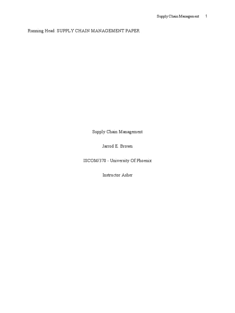 Week 1 Individual Assignment Supply Chain Management Paper PDF