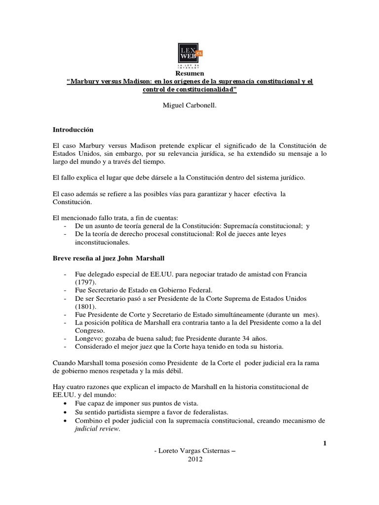 Resumen del caso Marbury vs Madison | PDF | Revisión judicial | James ...