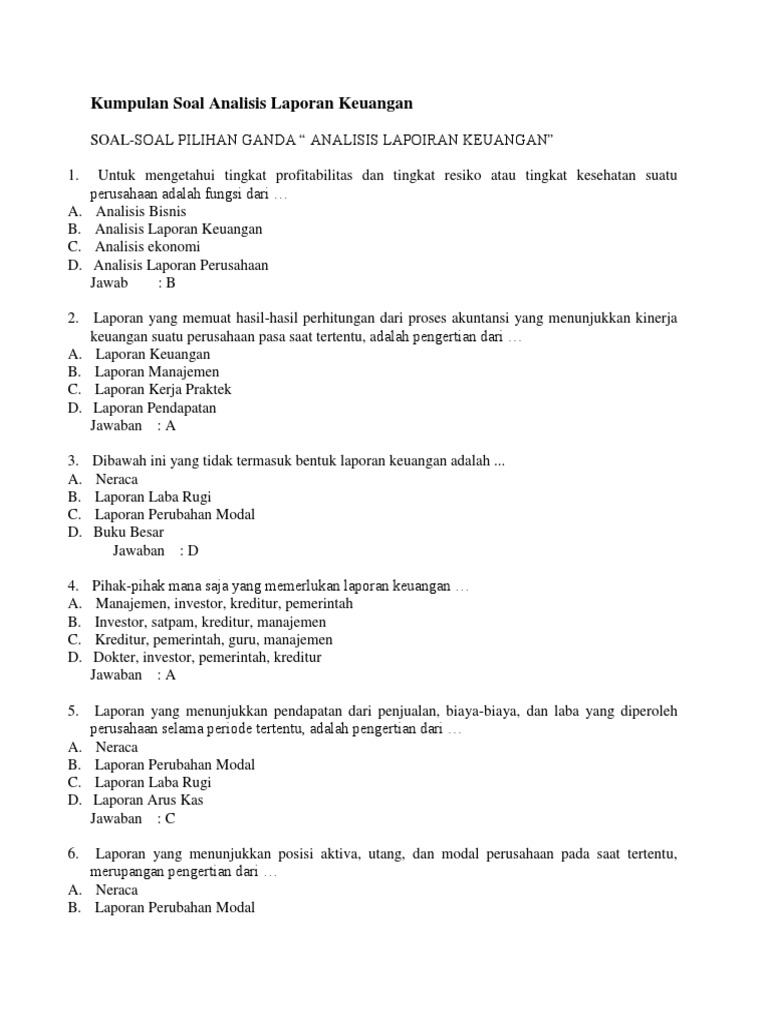 Kumpulan Soal Analisis Laporan Keuangan