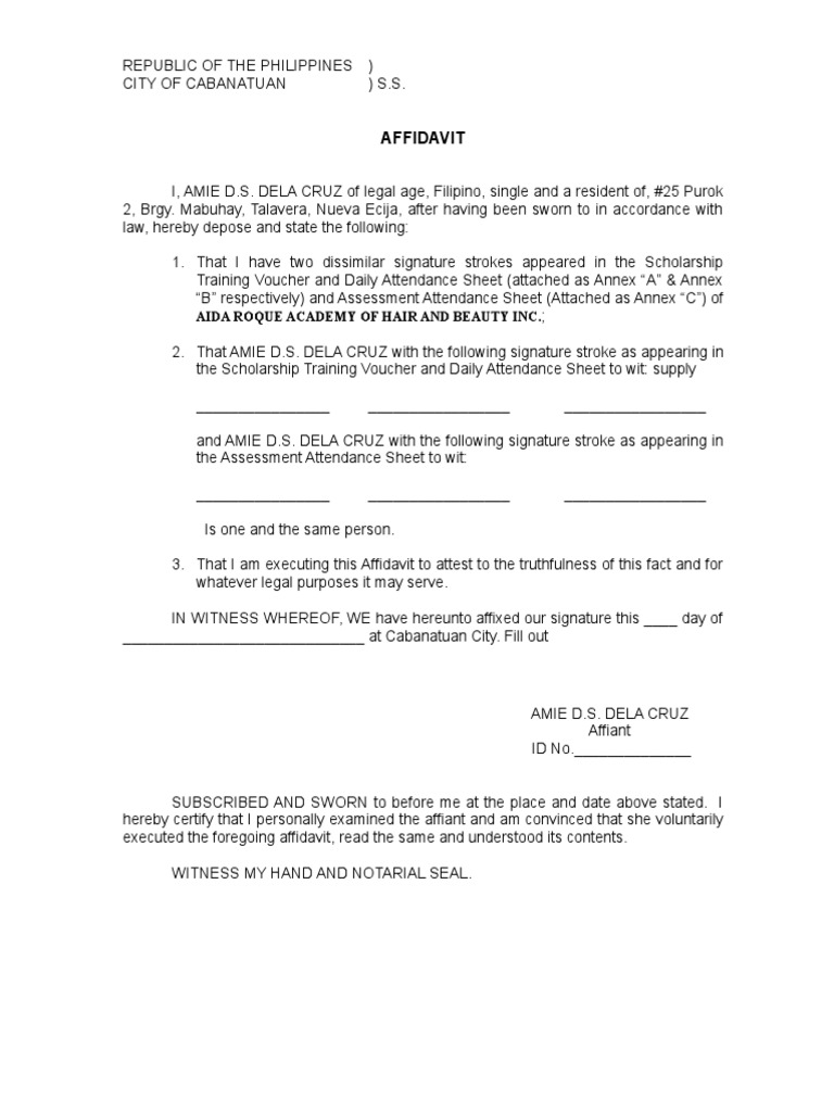 Social Security System PDF Affidavit Employment