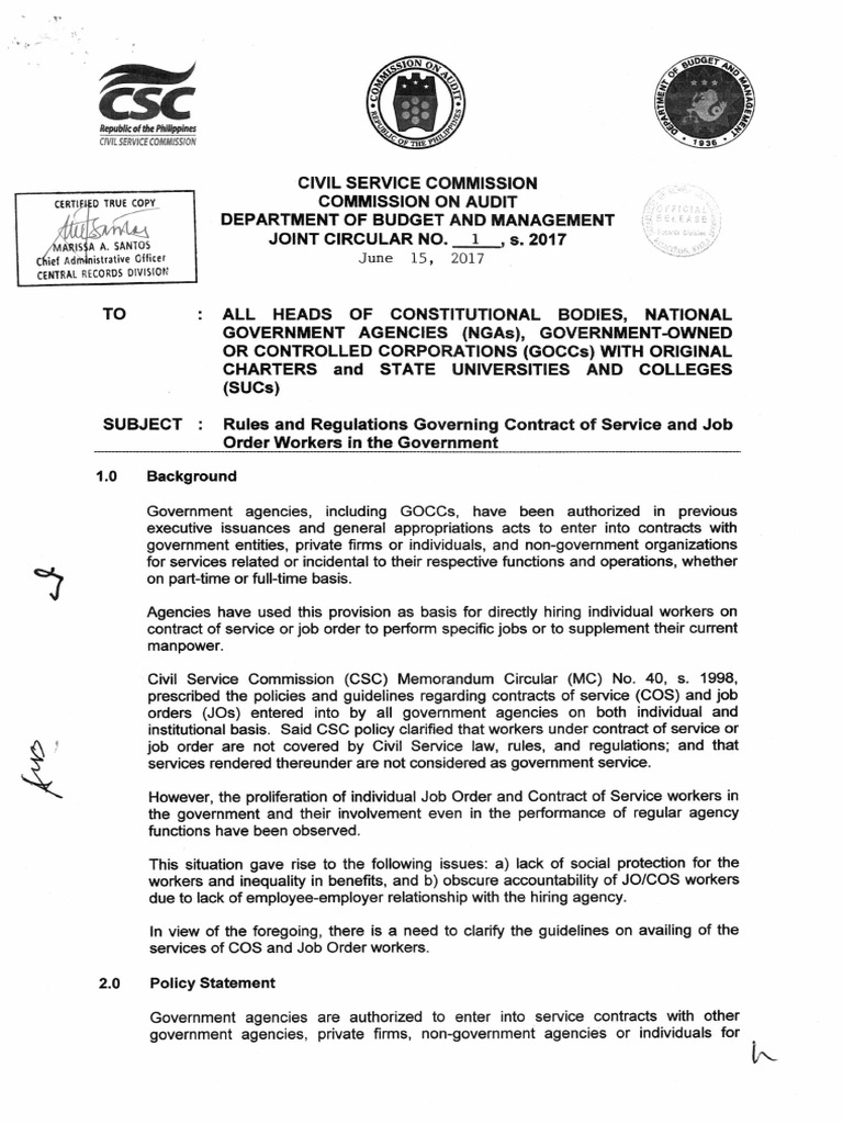 CSC-COA-DBM Joint Circular No. 1, s. 2017