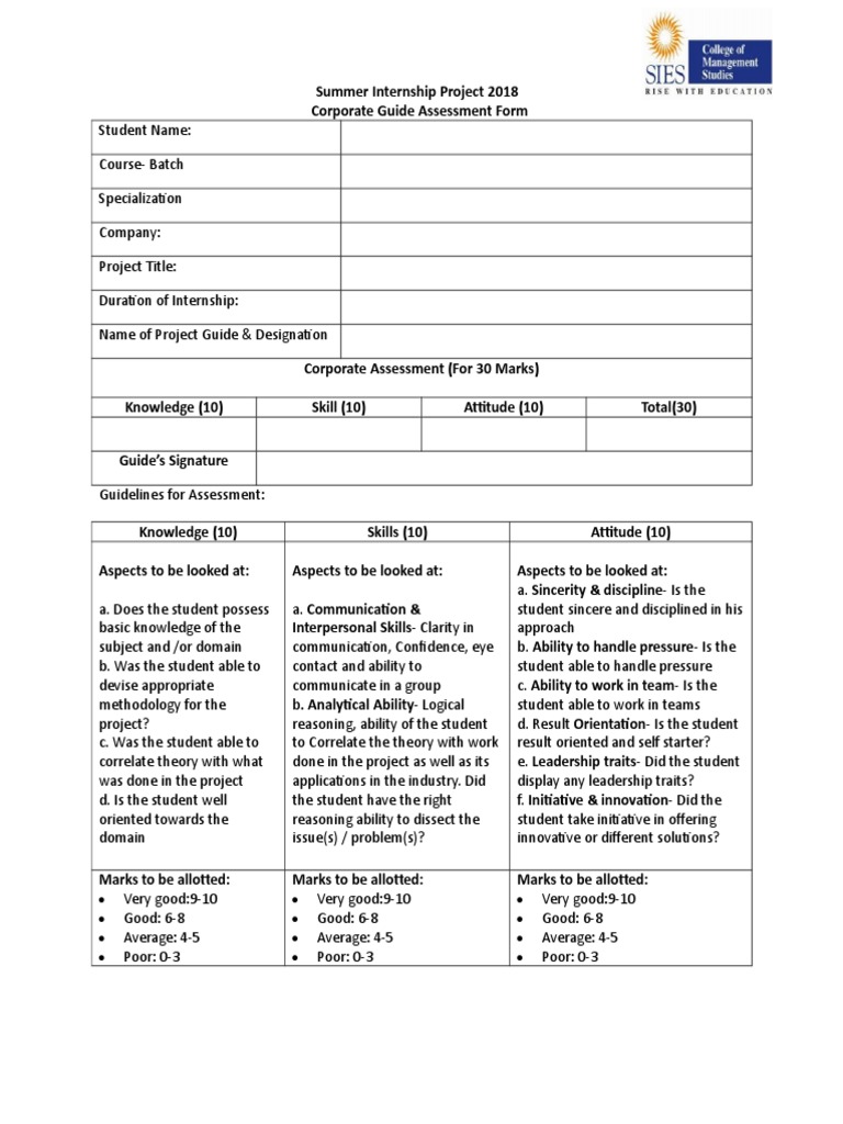 SIPAssessment Form 201719 30 Marks PDF Leadership Social Psychology