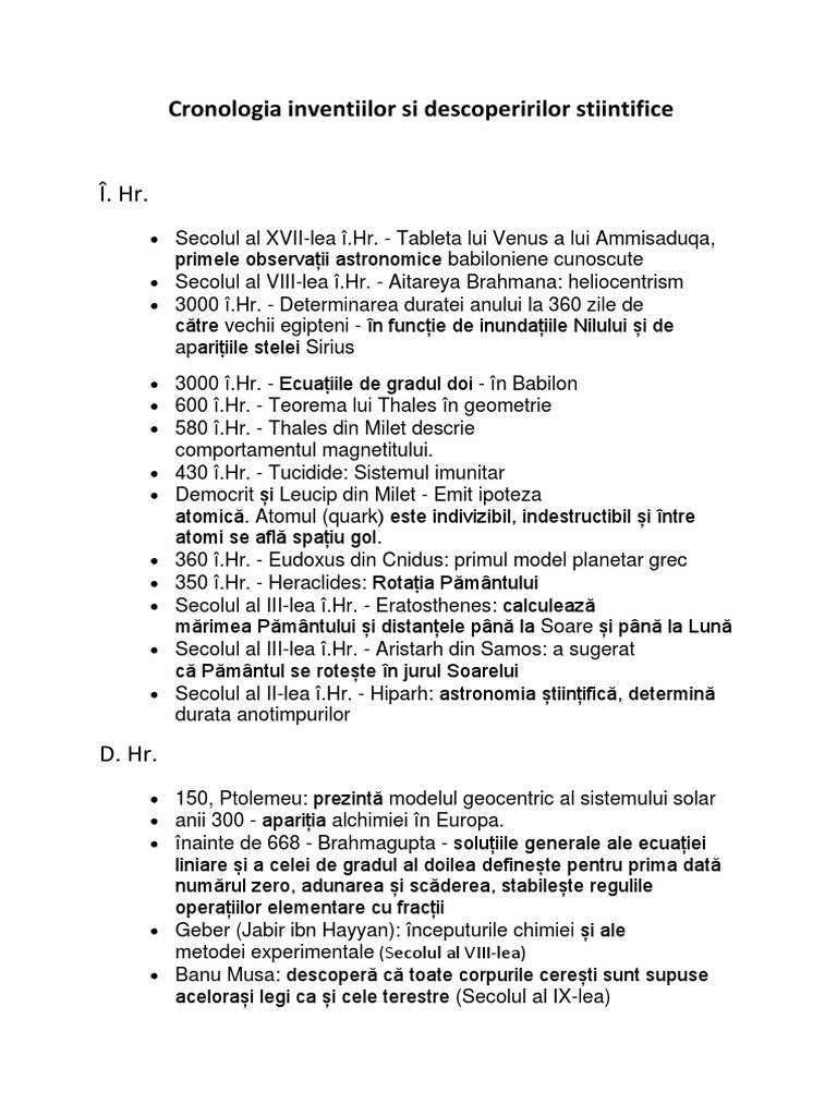 Cronologia Inventiilor Si A Descoperirilor Stiintifice | PDF