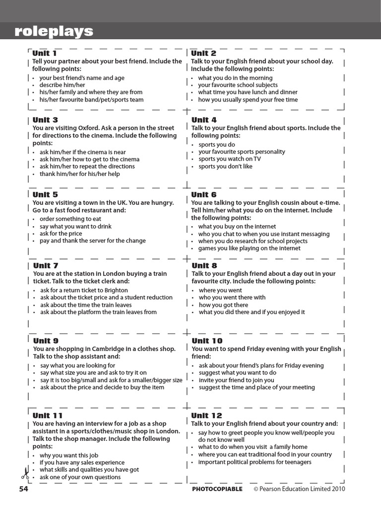 Roleplays: Unit 1 Unit 2 | PDF