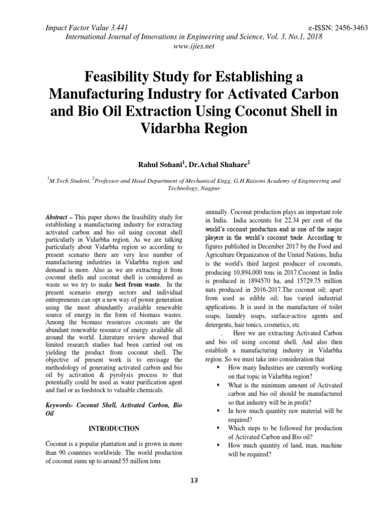 Coconut Shell Oil and Carbon Production | PDF | Adsorption | Carbon