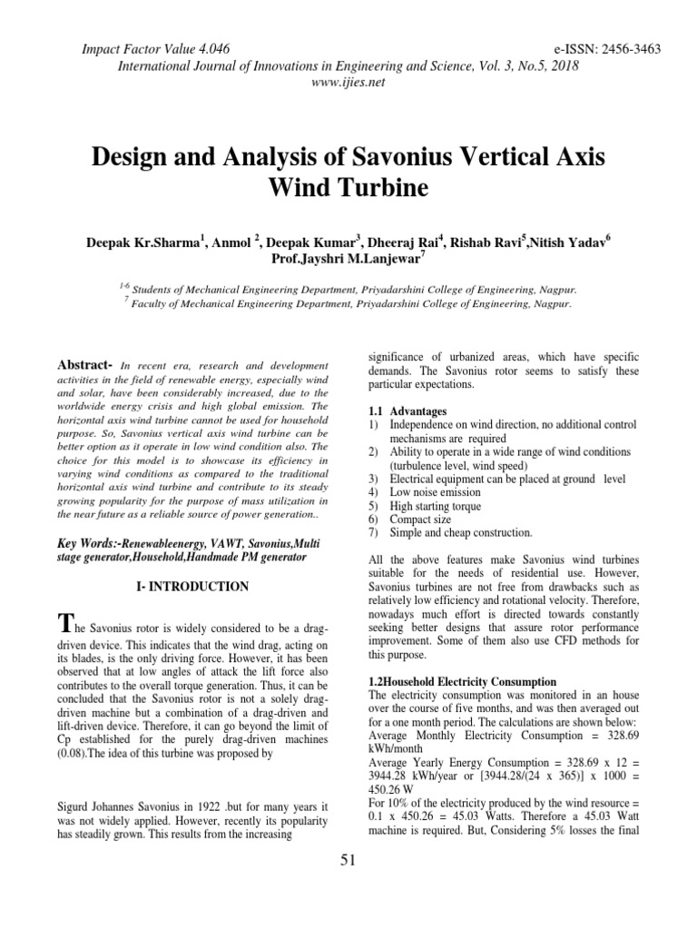 Design and Analysis of Savonius Vertical Axis Wind Turbine | PDF | Wind ...