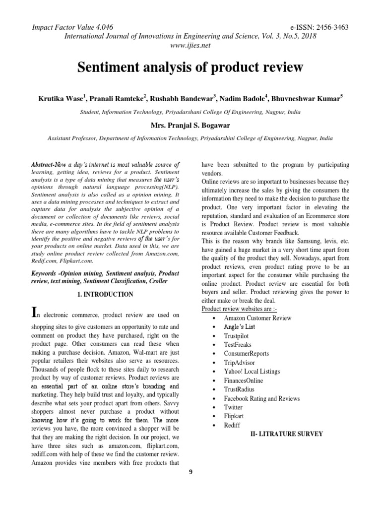 Sentiment Analysis of Product Reviews | PDF | Statistical ...