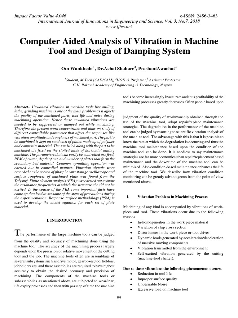 Computer Aided Analysis of Vibration in Machine Tool and Design of