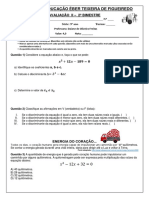 Avaliação de Matemática sobre Equações de 2o Grau