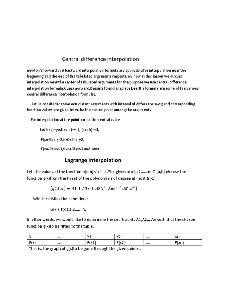 Central Difference Interpolation: An Overview of Formulas for Numerical ...