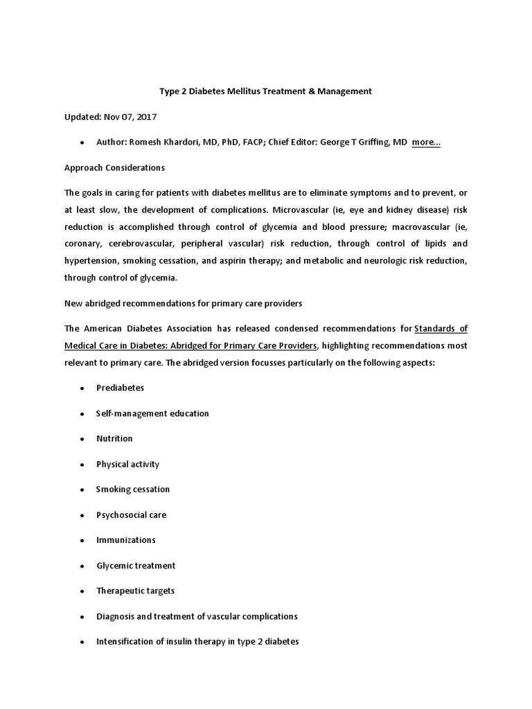 Type 2 Diabetes Mellitus Treatment & Management | PDF | Diabetes ...