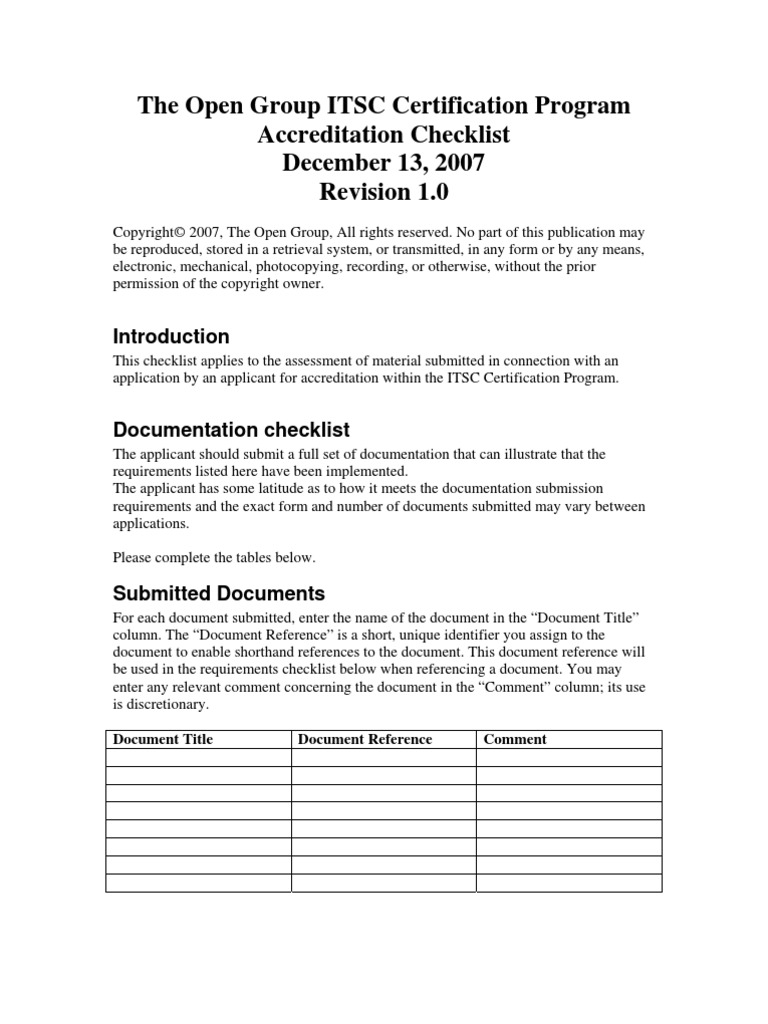 ITSC Accreditation Checklist Certification Professional Certification