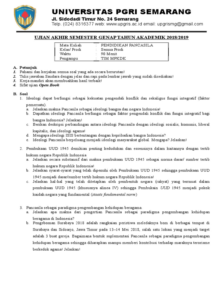 Soal UAS Pend. Pancasila _ GENAP 2018-2019