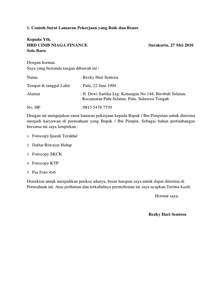 Surat Lamaran Kerja