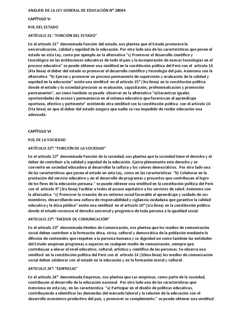 Resumen de la Ley 28044 de Educación | PDF | Perú | Educación a distancia