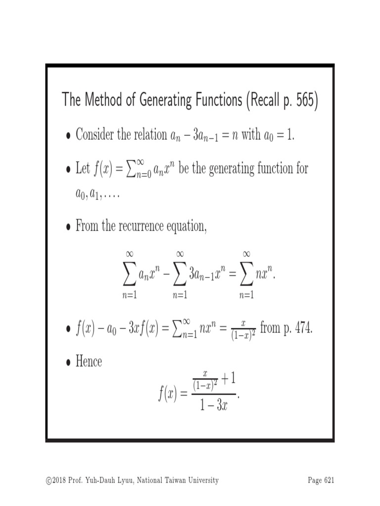 The Method of Generating Functions (Recall P. 565) | PDF | Graph Theory ...