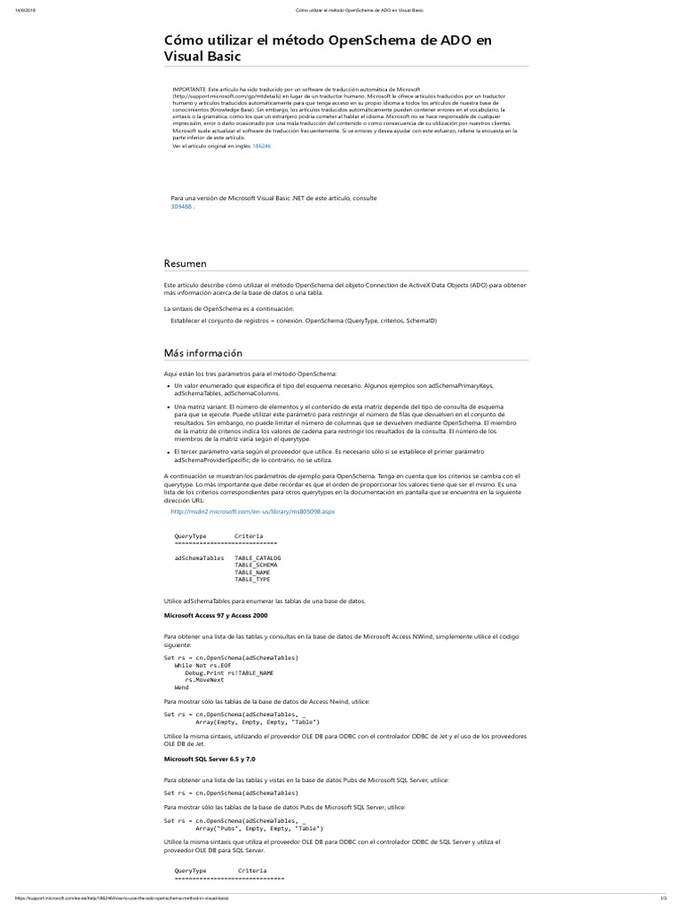 Uso del método OpenSchema en ADO VB | PDF | Active X Data Objects ...