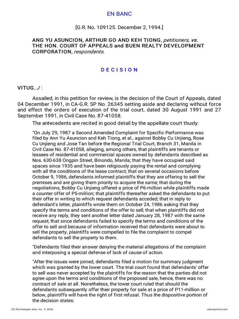 Supreme Court Ruling on Property Sale Dispute | PDF | Offer And ...