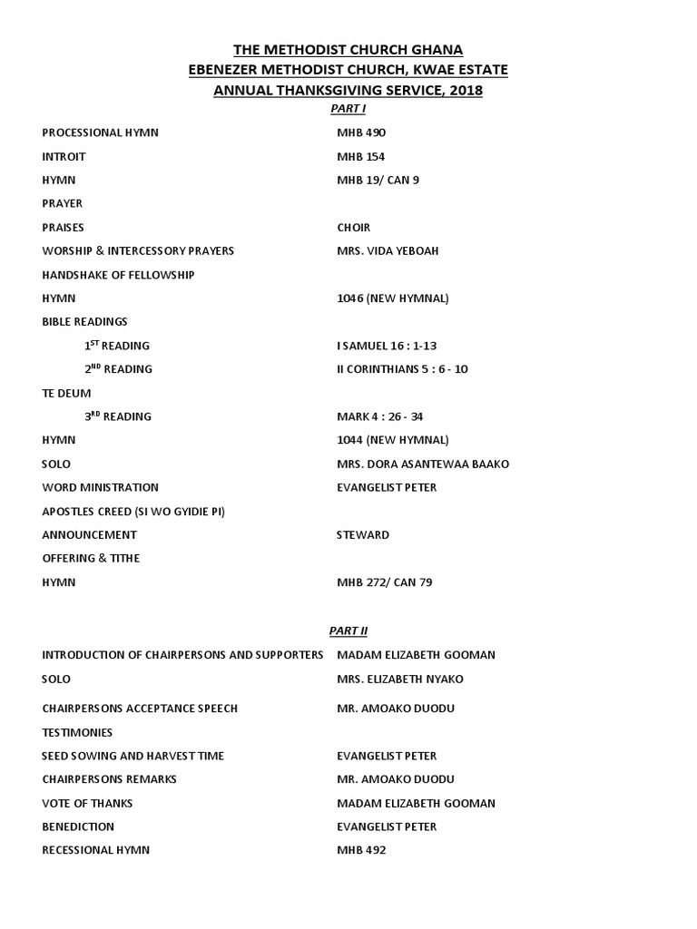 2018 Annual Thanksgiving Service Program | PDF